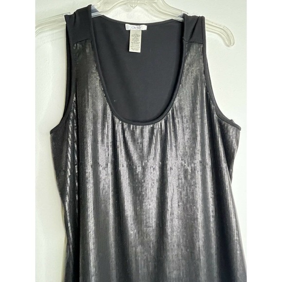 CACHE Black Large Sleeveless Tank Tunic Top Stretchy Shiny Casual - Picture 3 of 8